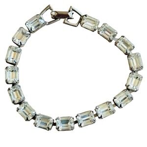 Weiss tennis jeweled Bracelet Silver VTG unSigned Rhinestone Crystal Emerald Cut